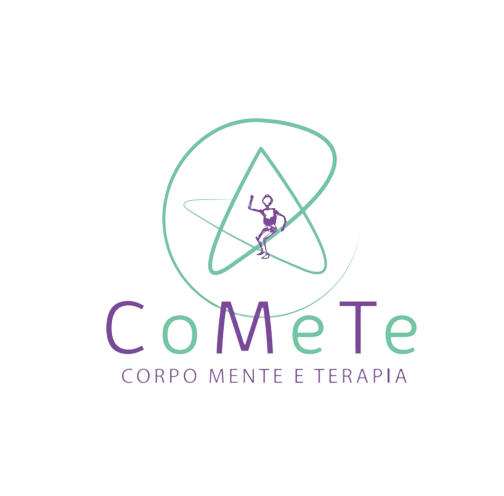 Logo dello studio CoMeTe. É composto da una stella con un omino seduto all'interno e dalla parola CoMeTe, che sta per Corpo, Mente e Terapia, scritto sotto.